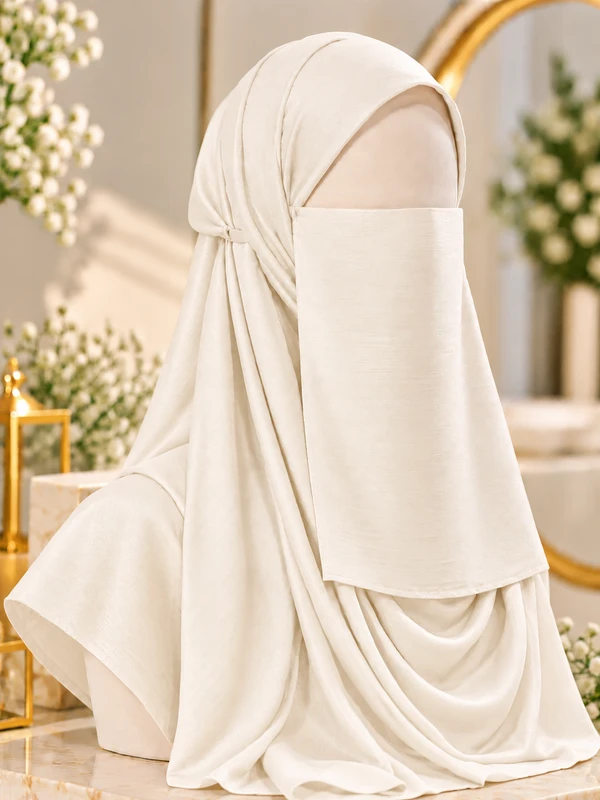 Cream - Silk Matching Hijab and Niqab Set