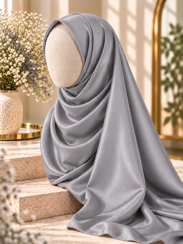 Silver Grey Silk Hijab
