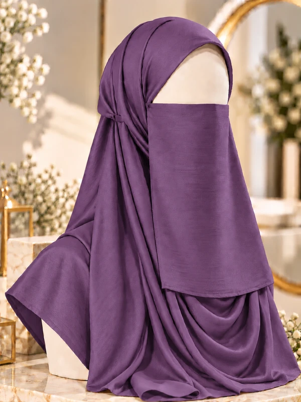Purple - Silk Matching Hijab and Niqab Set