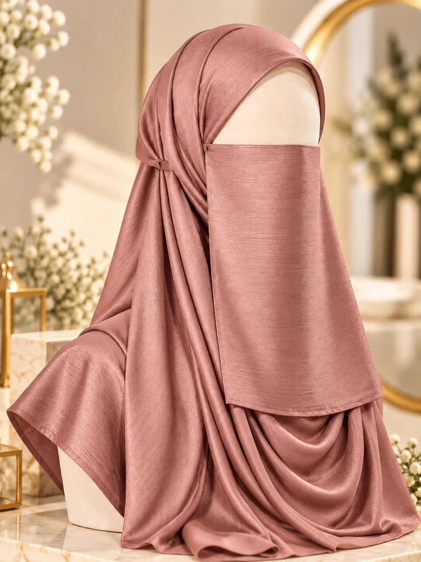 Dark Rose Pink - Silk Matching Hijab and Niqab Set