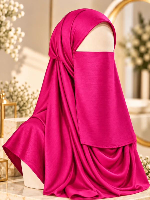 Shocking Pink - Silk Matching Hijab and Niqab Set