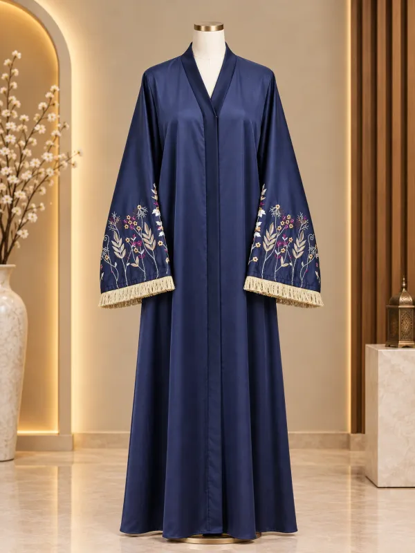 MOULVI Special Navy Blue Floral Embroidery Abaya