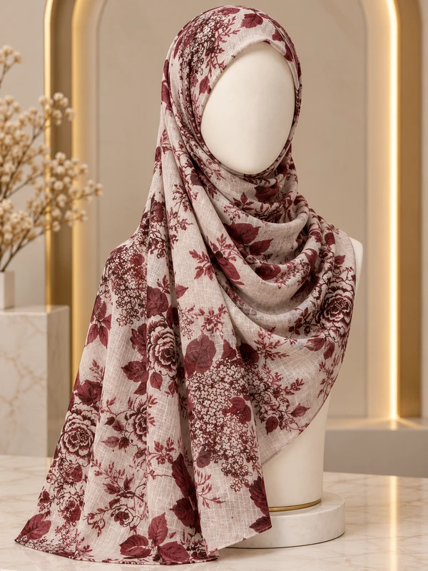 Burgundy - Premium Printed Lawan Hijab