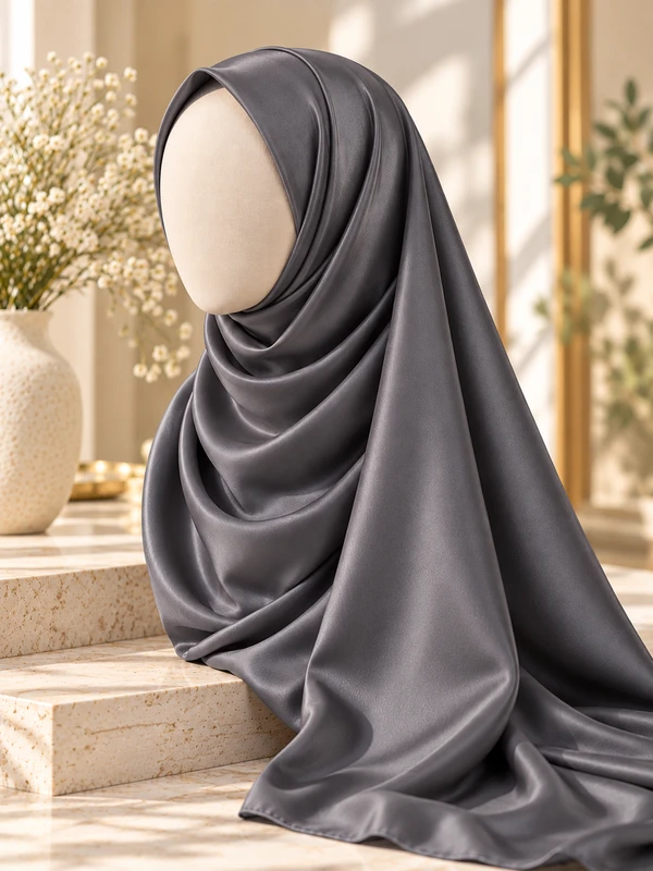 Charcoal Grey Silk Hijab