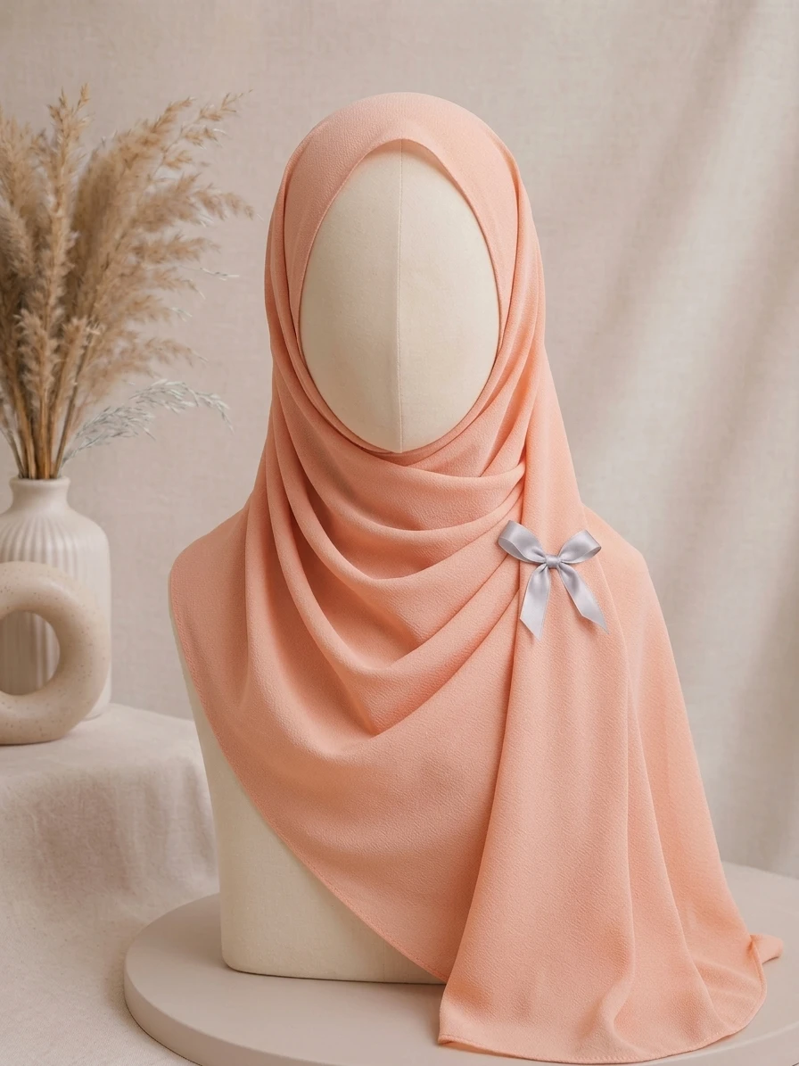 Soft Peach Georgette Hijab - Image 1